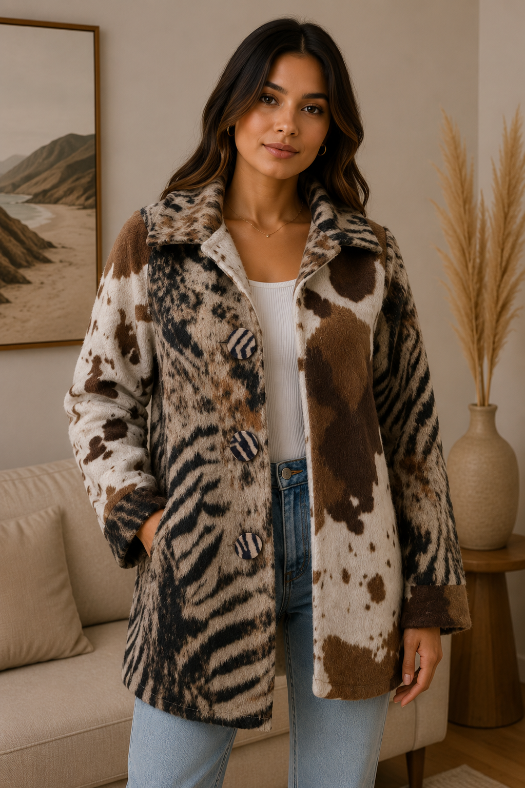 Collar three button Cow Print Jacket coat