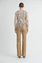 Cream Sheer Smocked Embroidered Mesh Peplum Top
