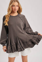 Ash French Terry Ruffled Tiered Hem Tunic Sweatshirt