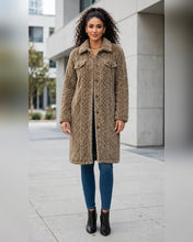 Khaki Quilted Sherpa Long Button Jacket