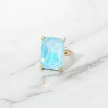 Opal Pink Bold Emerald Cut Stone Cluster Accent Adjustable Ring