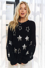 Black Drop Shoulder Sequins Star Sweater