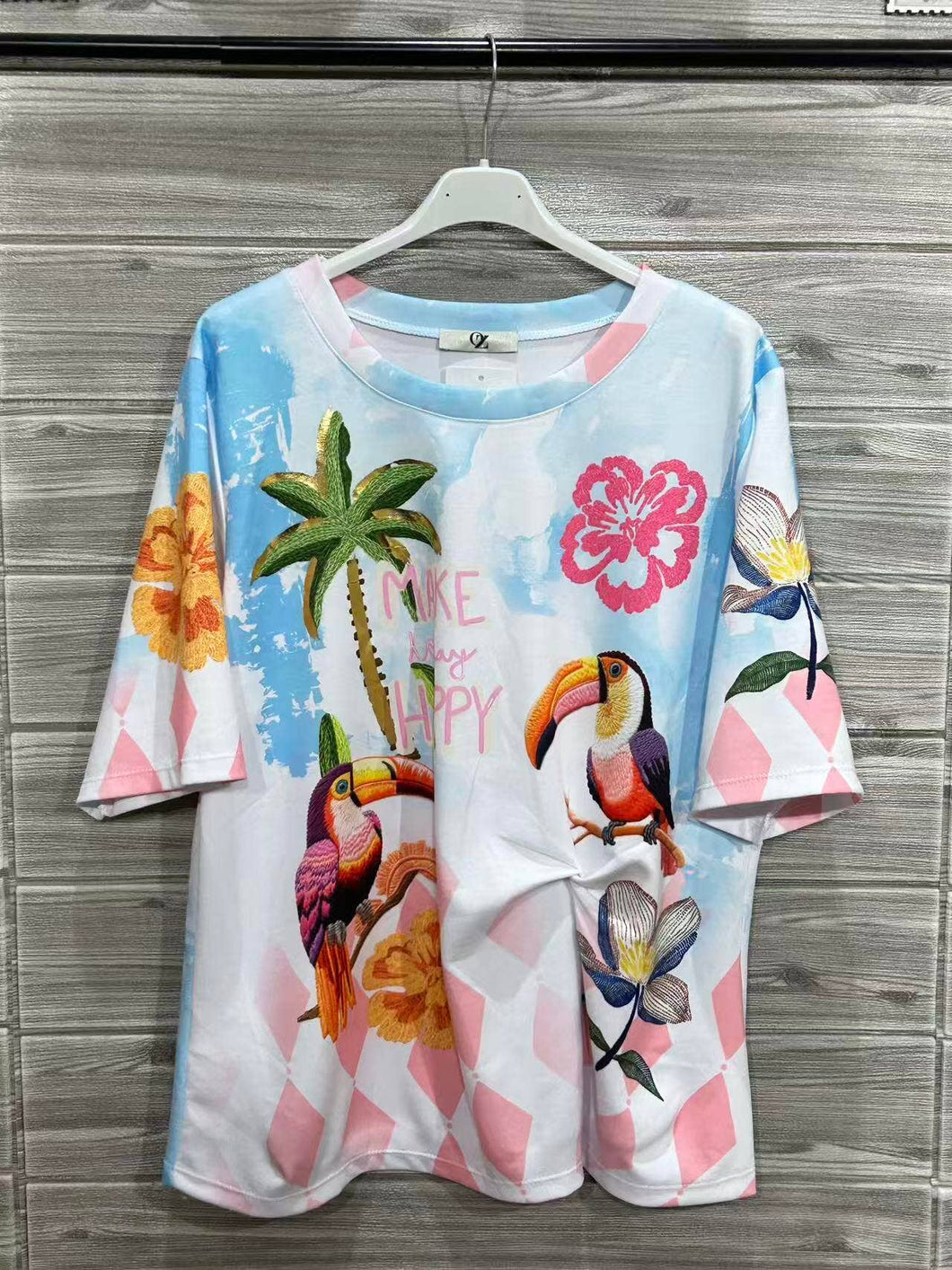 Sky Blue All-Over Floral Cotton T-Shirt