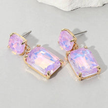 Pink Square Rectangle Glass Stone Link Dangle Evening Earrings