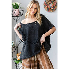 Black Washed Double Gauze Ruffled Oversized Oli+Hali Tee