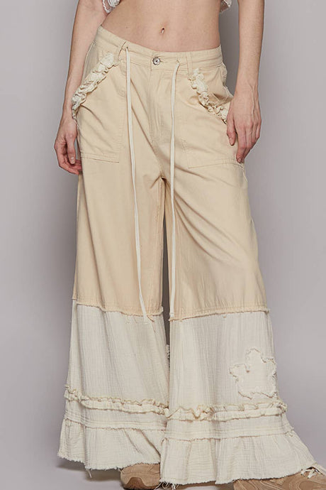 Natural Vintage washed double gauze wide POL Pants