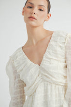Ivory Sheer Textured V-Neck Blouse with Back Ribbon