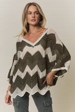 BOHEMIAN CHEVRON CROCHET KNIT SWEATER TOP Olive