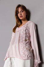 Blush Long sleeve contrast floral lace crochet detail v-neck POL top