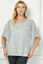 Silver Moonlight Hologram Sequin Layered Poncho Blouse