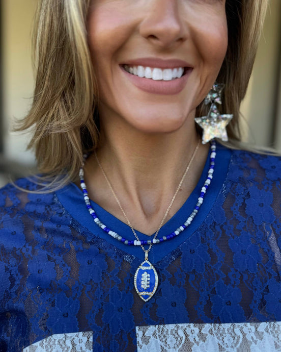 Blue/White Sidelines Beaded Necklace