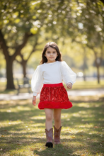 Red sequins Kids skirt with faux fur trim