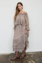 Brown Plaid Ruffled Tiered Hem Midi Skirt