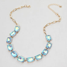 Black Multi Cushion Rectangular Stone Cluster Link Evening Necklace