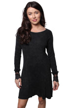 Black Long Sleeve Round Neck Lace Detail Waffle Dress