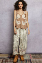 Mocha Multi Border Weave Scalloped Crochet V-Neck Sleeveless POL Top