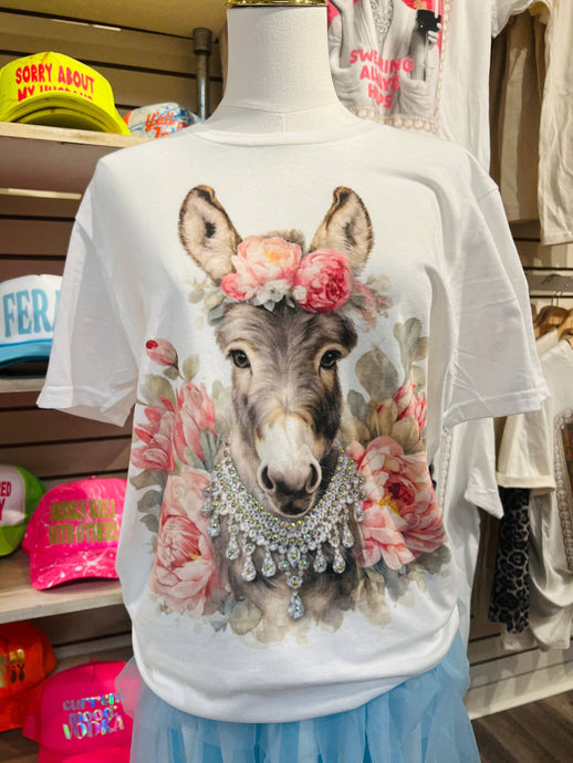 Donkey with Necklace White Graphic Tee