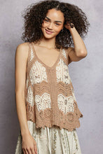 Mocha Multi Border Weave Scalloped Crochet V-Neck Sleeveless POL Top