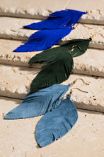 Blue Genuine Leather Leaf Earrings