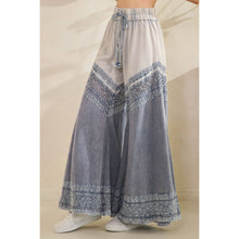Blue Washed Fabric Mix Wide Leg Oli+Hali Pants