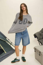 Oatmeal Distressed Long Sleeve Varsity Knit Top