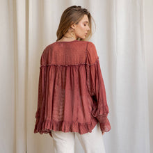 Garnet Dreamy Sheer V-Neck Ruffled Button-Front Young Threads Top
