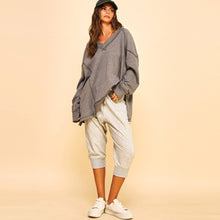 Grey V Neck Pullover Sweatshirt