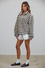 Blue Brown Relaxed Sherpa Striped Half Zip Pullover