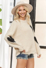 Oatmeal Long Sleeve Heart Patch Knit Sweater