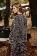 WASHED PATTERN CABLE KNIT BUTTON DOWN CARDIGAN: LIGHT KHAKI