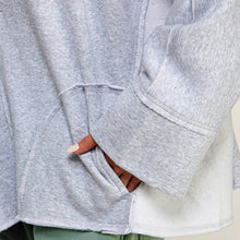 V-NECK POLO OVERSIZED PULLOVER SWEATSHIRT TOP-FZ0015-D2: HEATHER GREY / S