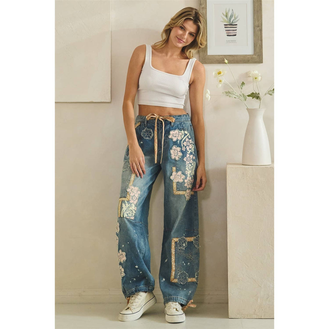 Denim Washed Block Patched Oli+Hali Pants – B'Dazzled Shop
