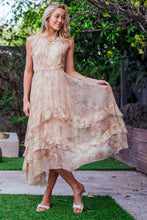 Ivory Floral Waterfall Ruffle Midi Dress Crochet Trim