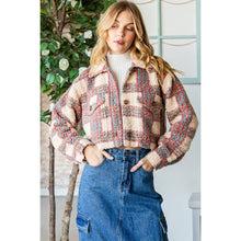 Pink Blue Plaid Sherpa Short Button Veveret Jacket