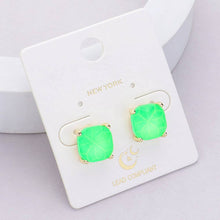 Pearl Blue Cushion Square Stone Stud Evening Earrings