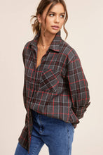 Grey Loose Fit Button Down Soft Fabric Plaid Shirts