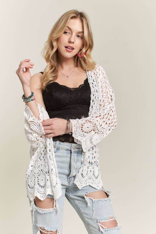 CROCHET CARDIGAN HEM - CET3546: WHITE / S/M-M/L(3-3)
