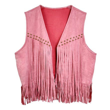 Pink Western Studded Fringe Open Front Vest
