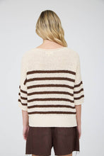 STRIPE TEXTURED KNIT HALF SLEEVE KNIT SWEATER (PRE-ORDER): NAVY