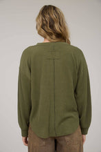 Olive Washed Ribbed Long Sleeve Henley Knit Top