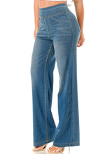 Medium Denim Ultra soft light weight flare baggy jeans with pull on waist