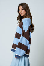 Blue Oversized Stripe Crew Neck Long Sleeve Sweater
