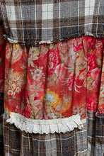 Black Floral Print Ruffle Trim Patchwork Plaid Wide Leg POL Pants