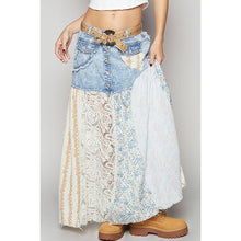 Denim Multi Woven floral print mixed POL Skirt