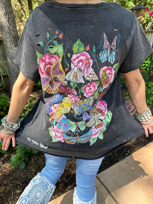 Dragonflies and Butterflies Black Tattered Rare Bird Tee