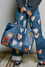 Unique Mix Patchwork Vintage Denim Casual Tote Bag: DEEP DENIM / OS
