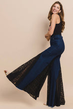Dark Denim Lace Detail Wide Leg Jeans
