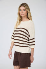 STRIPE TEXTURED KNIT HALF SLEEVE KNIT SWEATER (PRE-ORDER): NAVY