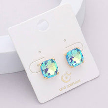 Gold Antique Cushion Square Stone Stud Evening Earrings