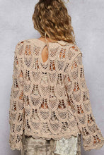 Mocha Round neck long sleeve solid crochet  POL top